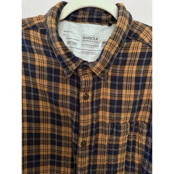 Barbour Shirt Men’s Size Medium Flannel Yellow Brown Plaid The Steve McQueen - Picture 11 of 13